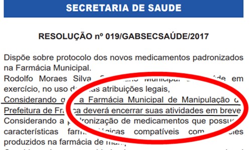 ​Saúde revoga Resolução em que anunciava fechamento da Farmácia de Manipulação