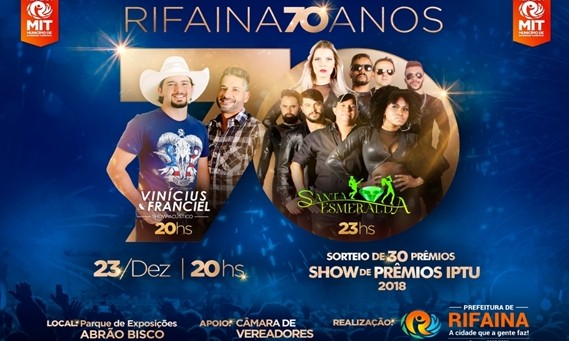 Show de aniversário e sorteios do IPTU serão no Parque do Peão em Rifaina