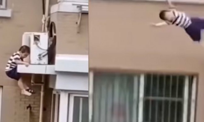 Homem segura menino de 2 anos de idade que caiu do 4º andar: veja o vídeo