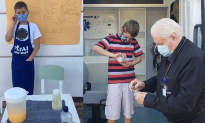 Menino de seis anos vende suco e doa dinheiro para hospital salvar vidas