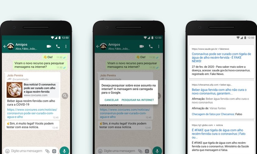WhatsApp lança recurso que permite checar se mensagens são falsas.