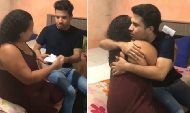 Filho consegue emprego e faz surpresa para a mãe com o primeiro salário - veja