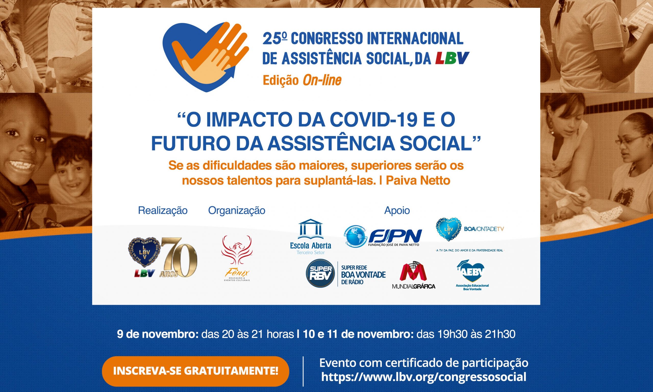 Congresso da LBV discutirá “O impacto da Covid-19 e o futuro da Assistência Social”