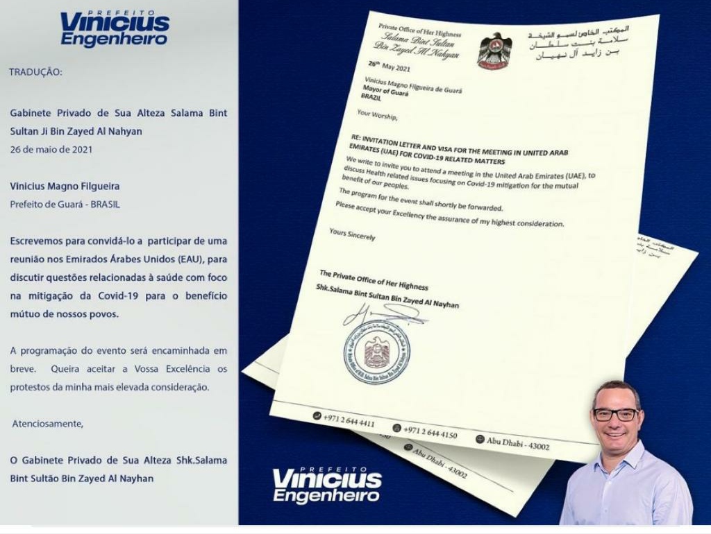 Prefeito de Guará vai participar de um congresso sobre coronavirus na luxuosa Dubai