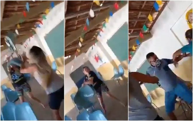 Quebra pau na fila da vacina: homem leva amante e acaba dando de cara com a esposa