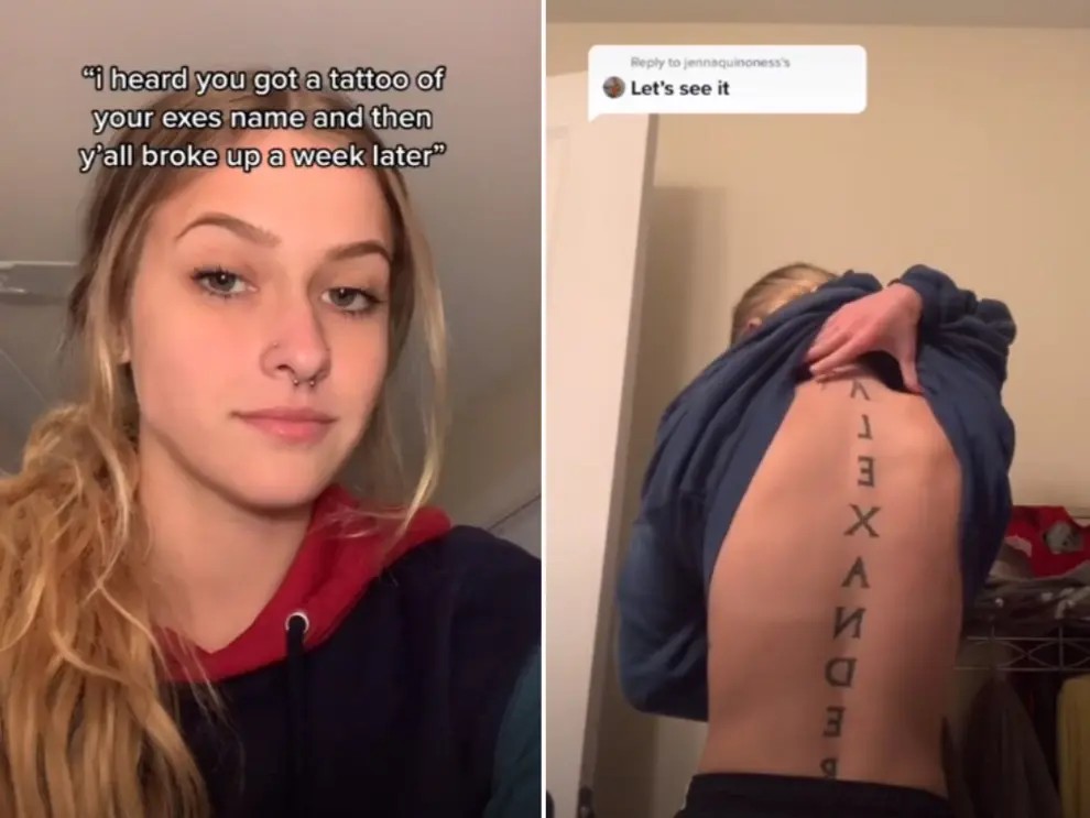 Jovem faz tatuagem gigante com o nome do namorado e termina alguns dias depois
