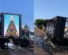 Carreta pega fogo, mas painel com imagem de Nossa Senhora Aparecida resiste - Jornal da Franca