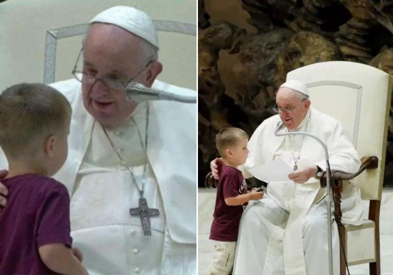 Papa Francisco faz cafuné em menino que invadiu cerimônia no Vaticano. Veja mais
