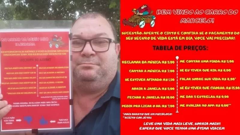 Motorista de app criou tabela de preços para ações de passageiros e ironia viralizou