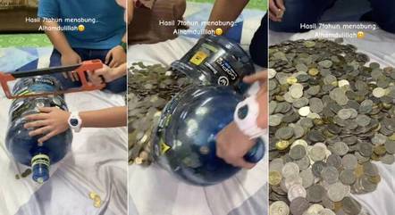 Homem enche galão de 19 litros com moedas de 0,50 por 7 anos; veja quanto ele juntou