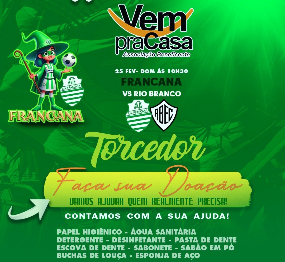 Francana realiza ação solidária para arrecadar alimentos no jogo deste domingo