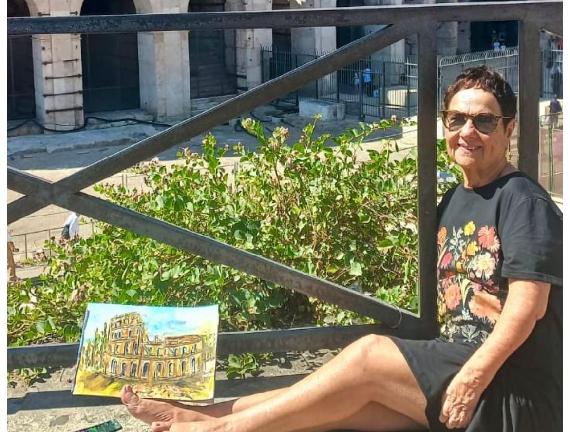 Maria Goret Chagas surpreende os italianos com sua pintura com a boca e os pés