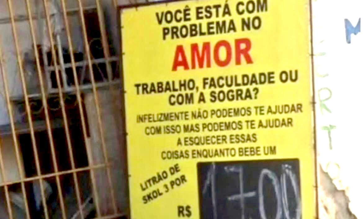 Placa de bar com mensagem bem-humorada faz sucesso e viraliza nas redes sociais