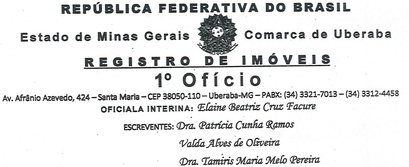 Edital de Intimação – Primeiro Serviço Registral de Imóveis de Uberaba