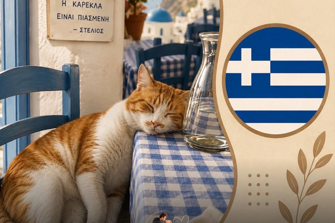 Restaurante grego atrai atenção de turistas ao dar a um gato um lugar preferencial