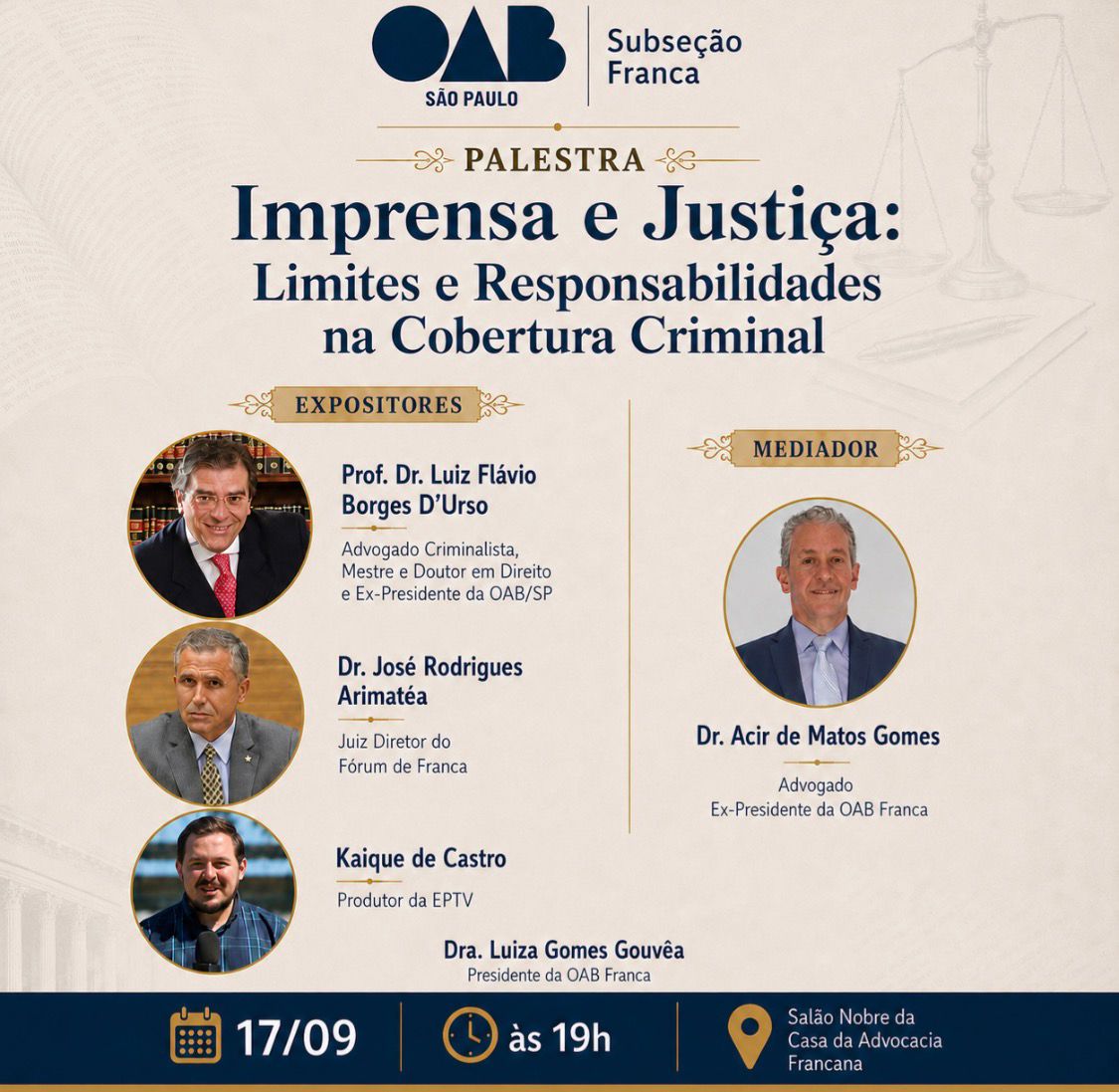 OAB Franca realiza palestra sobre ética e limites na cobertura jornalística criminal
